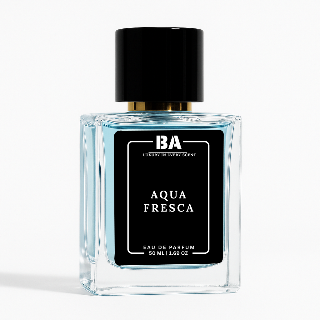 Aqua Fresca Eau de Parfum 50ml perfume bottle with black cap and blue fragrance