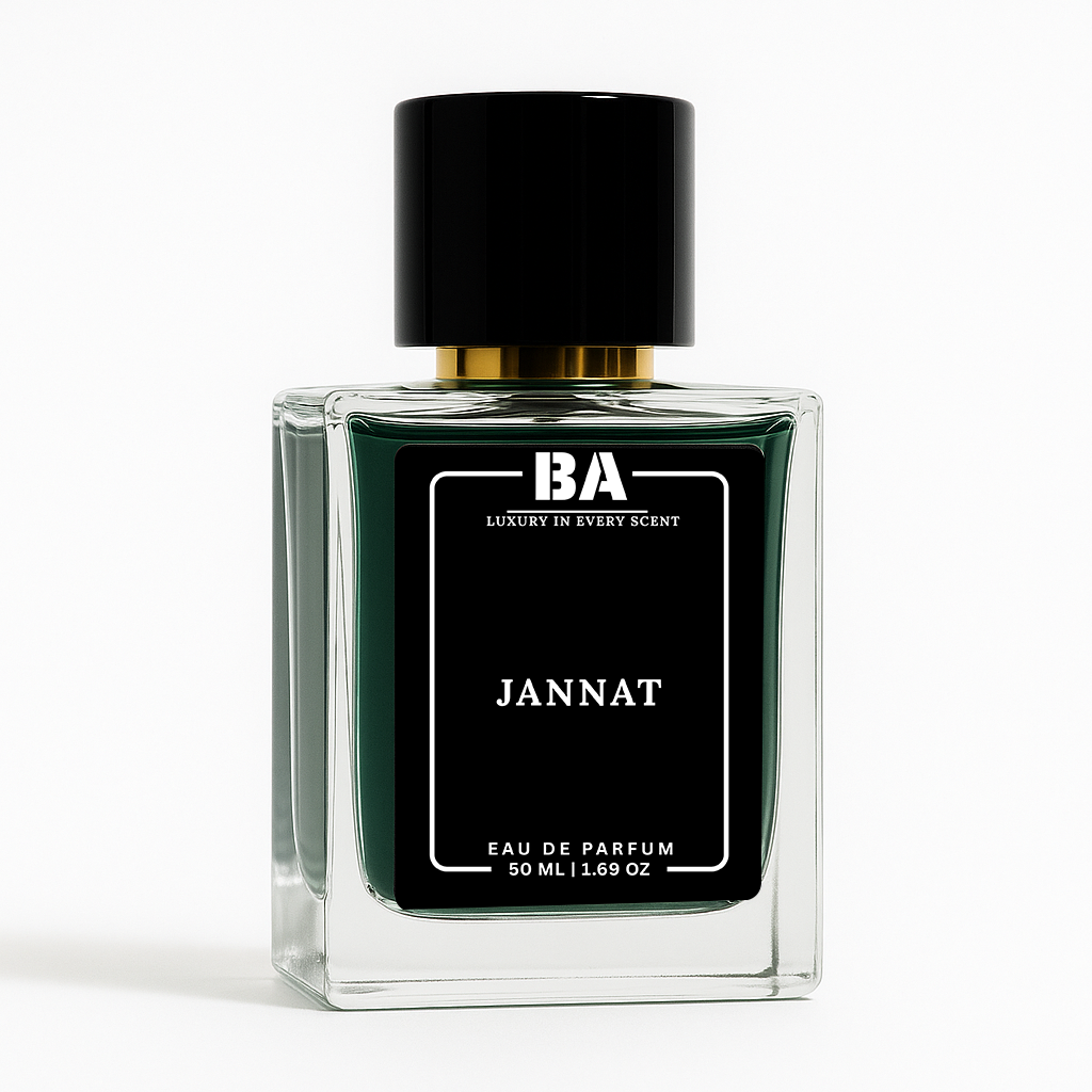 Jannat Eau de Parfum 50ml luxury perfume bottle with black cap and elegant square design