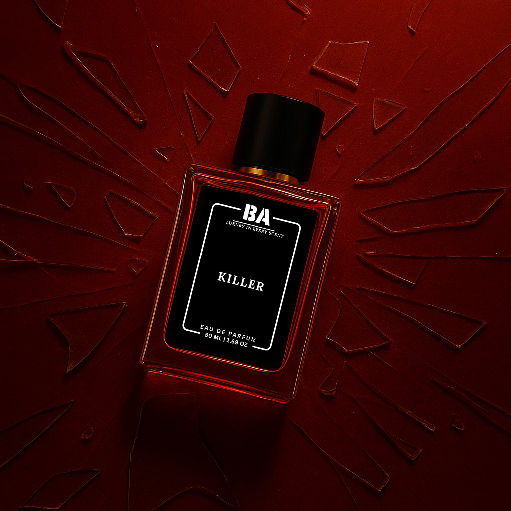 Bella Aroma Killer Eau de Parfum luxury men's fragrance in a bold black and red bottle, 50ml intense scent for confidence and style